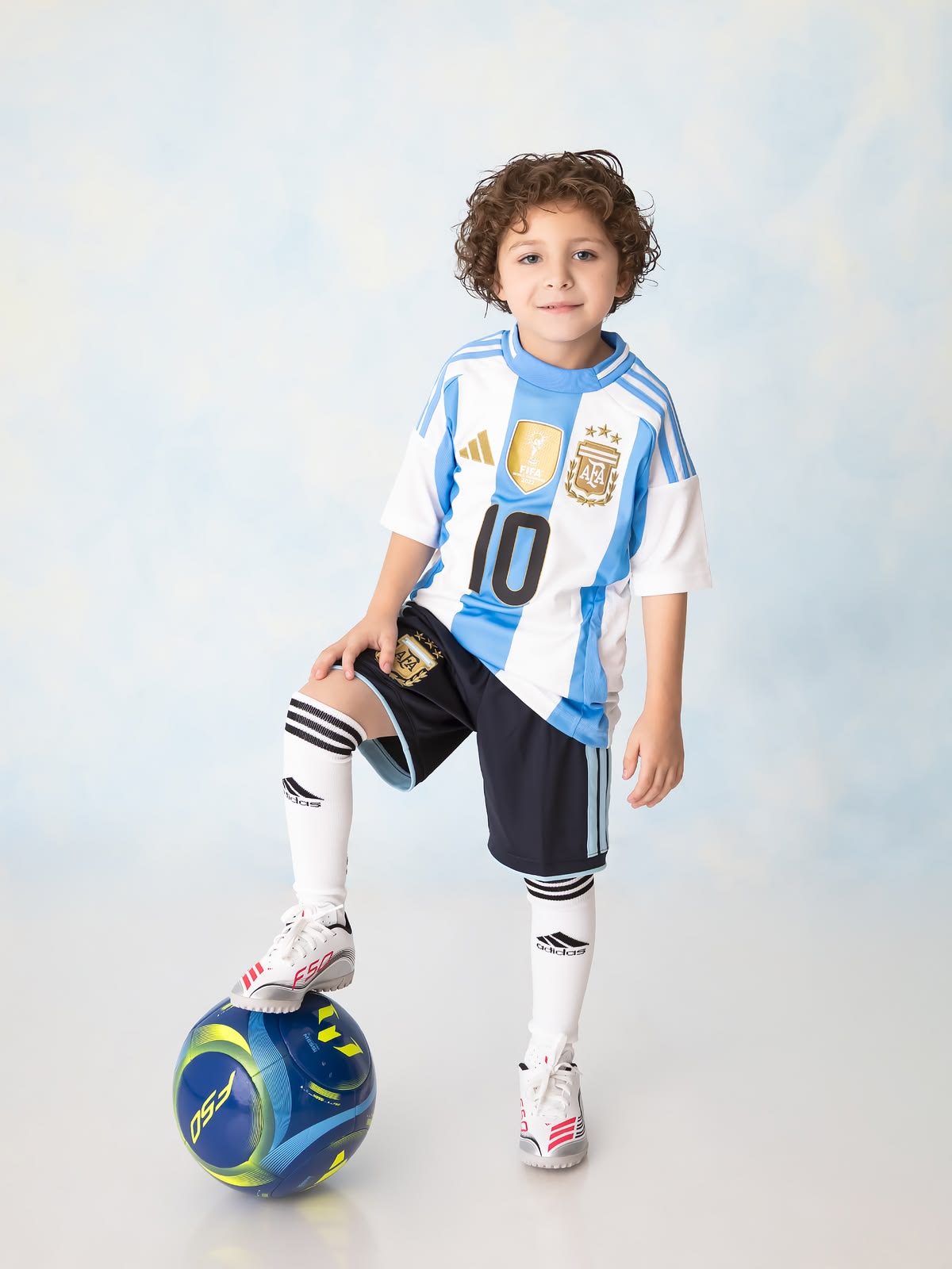 Kids' Argentina Home Jersey — White-Light Blue