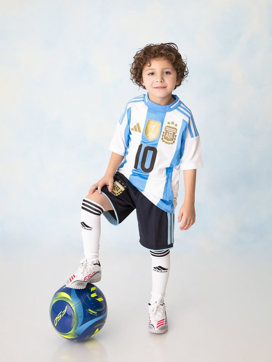 Kids' Argentina Home Jersey — White-Light Blue